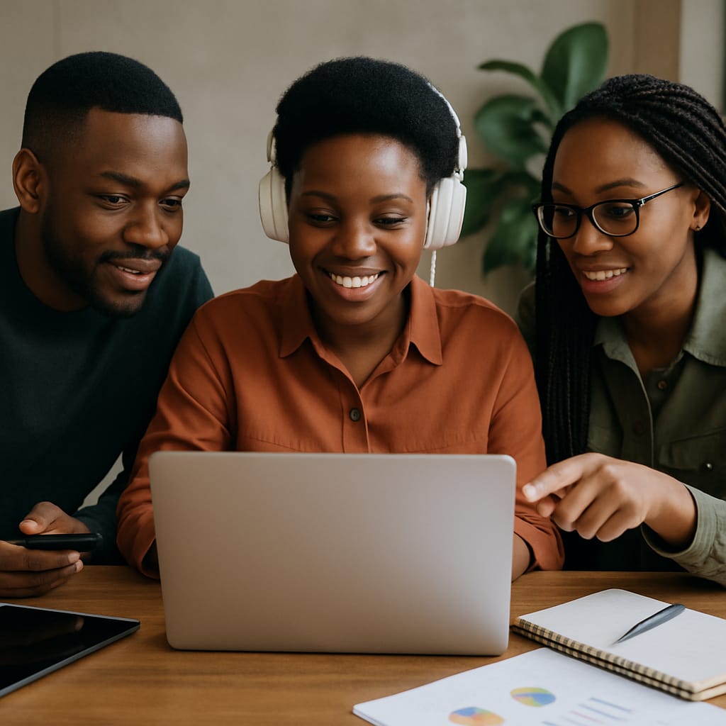 Social media listening. No text on the image. Context : African Marketing agency Real people Size : 1080 x 1080